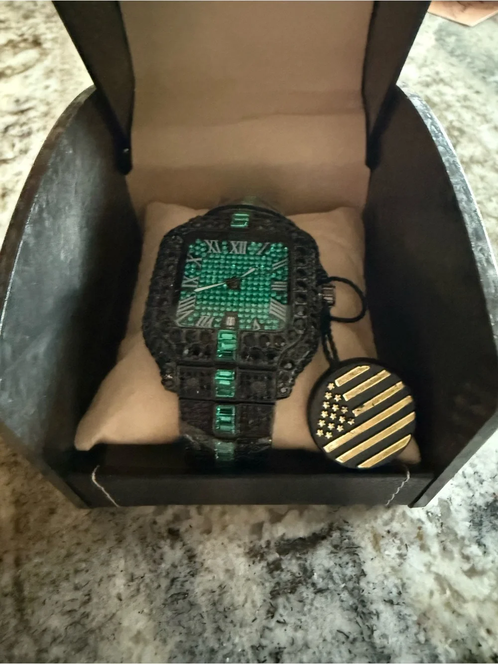 AJ Black and Green Luxury-Style Men's Wristwatch